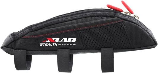 XLAB Stealth Pocket 400 XP – Strap Mounted Aerodynamic Top Tube Bag with Exterior Mesh Pockets for Triathlon and Gravel Bikes