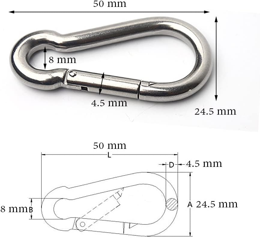Stainless Steel 304 Carabiner Clips - 4 Pack Spring Hooks for Keychains, Camping & Travel