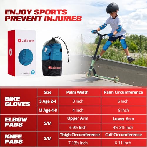 Kids Blue Roller Skates Protective Gear Set with Knee & Elbow Guards, Wrist Gloves, Medium