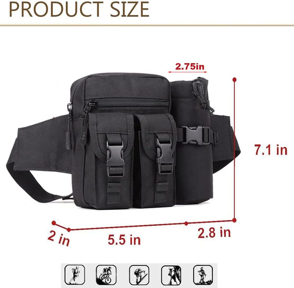 Tactical Waist Pack With Detachable Water Bottle Holder Pocket Fanny Pack & Outdoor Lumbar Bag for Hiking Travelling Climbing Cycling Camping Shopping Hunting Fishing