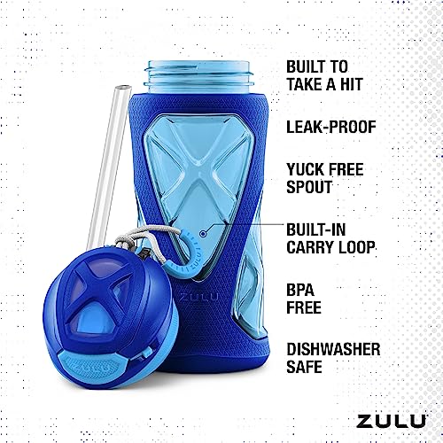 Kids Water Bottle 16oz with Silicone Sleeve, Leakproof Flip Lid - Mojo Blue
