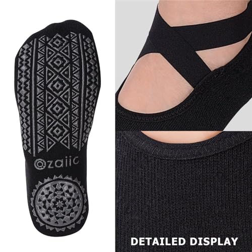 Ozaiic Non Slip Pilates Socks for Women 2 Pairs - Black, One Size