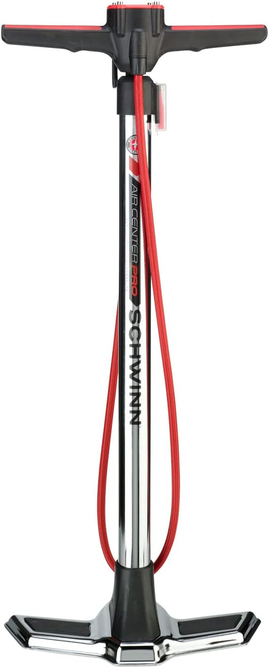 Schwinn Basic and Air Center Floor Bike Pump, Up to 120 Max PSI, Dual Head Fits Schrader and Presta Valve Types, Easy-to-Carry Portable and Convenient Design, Bicycle Essentials for Easy Road Riding