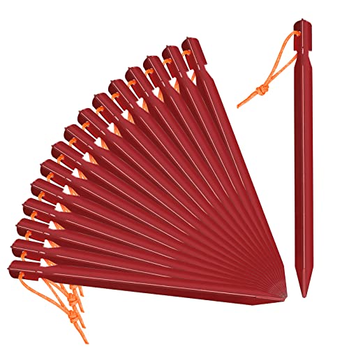 Grassman 7 Inch 16 Pack Tent Stakes - Heavy Duty Aluminium Ground Pegs with Reflective Loop, Red