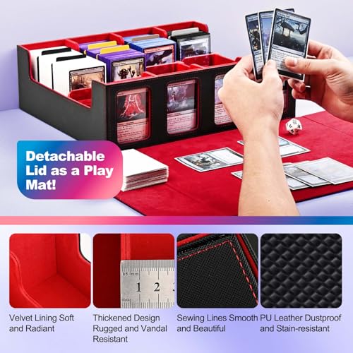 UAONO 4-Row Trading Card Storage Box with Commander Display - Black & Red