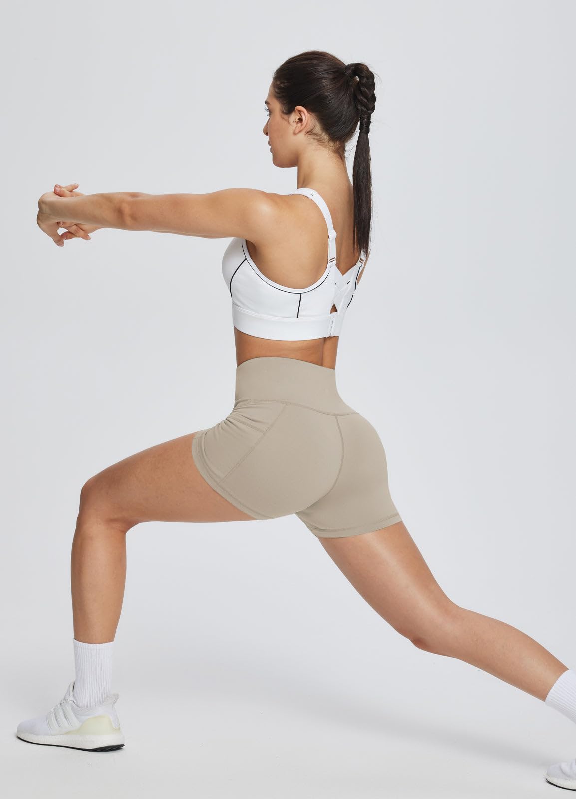 baleaf Gym Shorts Women 3" Biker Workout Yoga Spandex Running Volleyball Tummy Control Compression with Pockets Khaki M