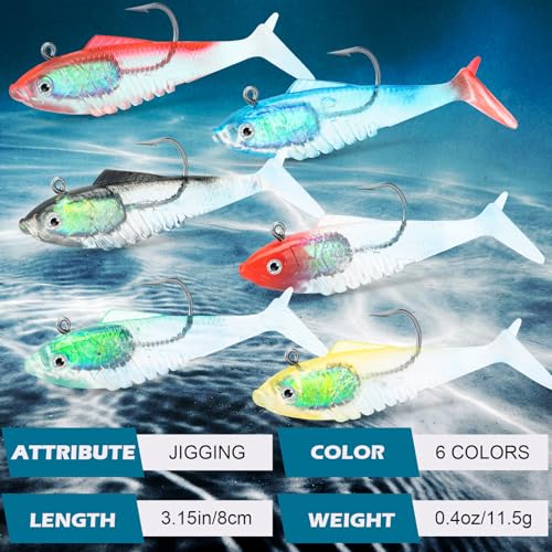 Syosisny 3.15 6-Piece Soft Fishing Lure Set with Realistic Bionic Swimbaits - Bass & Trout