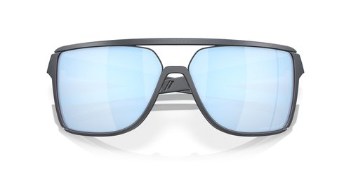 Oakley Men's OO9147 Castel Rectangular Sunglasses, Blue Steel/Prizm Deep Water Polarized, 63 mm