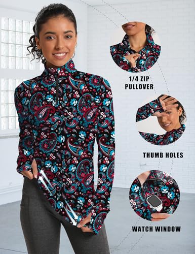 IECCP Long Sleeve Sun Protection Shirt for Women UPF 50+ with 1/4 Zip - Medium Black Boho