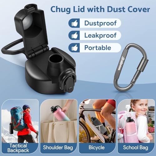 Wide Mouth Water Bottle Lid Replacement with Locking Carabiner for Hydro Flask & More