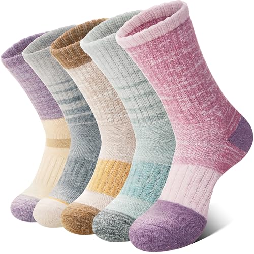 Anlisim Merino Wool Hiking Socks for Women Thermal Winter Warm Boot Work Cushion Socks 5 Pairs