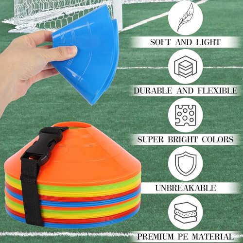 Multicolor Soccer Cones 50 Pack with Mesh Bag & Strap for Sports Training