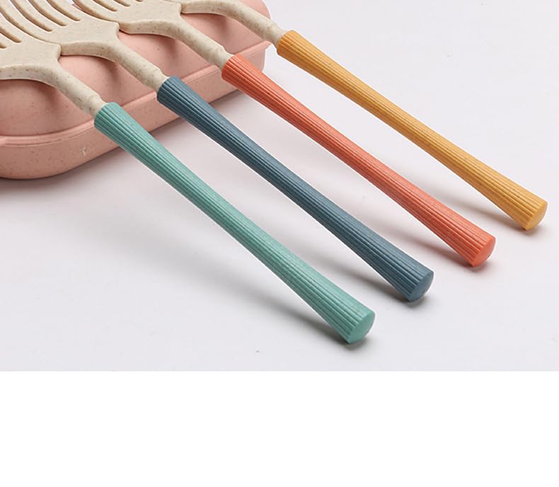 4Pack Folding Cutlery Set with Case, Travel Foldable Collapsible Portable Wheat Spoon Fork Straw Utensil Tableware for Picnic Camping