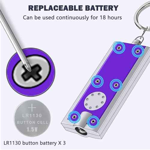 UV Keychain Flashlight, Compact Tiny Led Keychain Flashlight Set - 395nm Mini Black Lights for Currency, Scorpion Detection, Portable Illumination with Batteries (8 PCS)