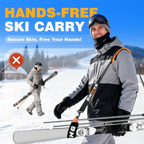 Mellbree Ski Carrier Strap, Ski Strap and Pole Carrier for Easy Transportation of Your Skiing Accessory, Pole, Skimate and Boot, Adjustable Size - Feel Comfortable Walking to and From the Mountain