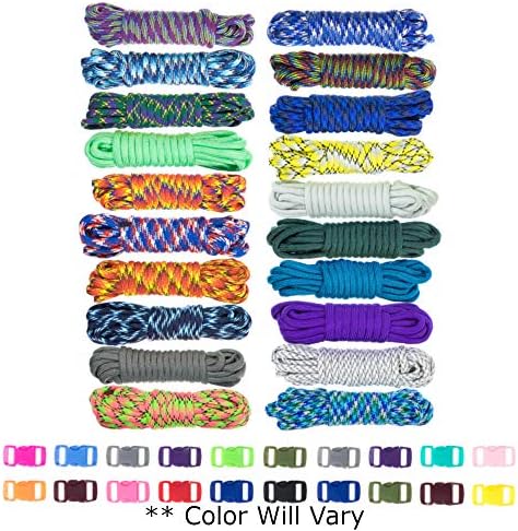 West Coast Paracord Zesty 550lb Survival Paracord Random Combo Crafting Kit 10 Colors of 500lb Cord and 10 Buckles - Type III Paracord - Make 10 Paracord Bracelets - Great Gift