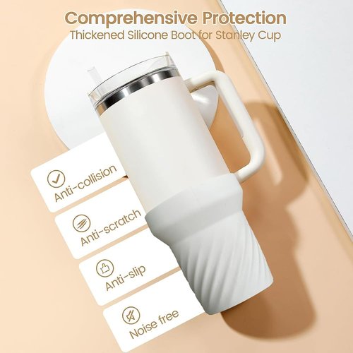 Silicone Boot Cover for stanley cup protector boot,Silicone Water Bottle Sleeve for Stanley Quencher H2.0 and Quencher Adventure Tumbler 40 oz/30 oz/20 oz Cup ，Straw Protectors (20/30oz, Cream)