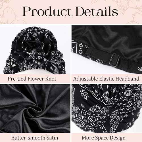 Womens Chemo Headwear Cotton Beanies Satin Lined Bonnet for Sleeping Handmade Flower Turbans for Women