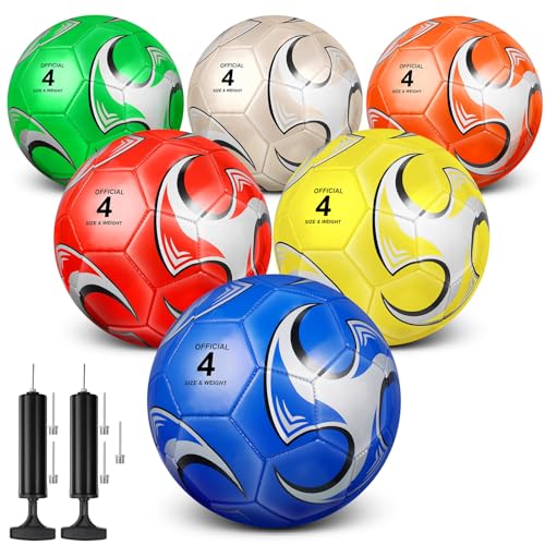 Deekin 6 Pack Soccer Balls with Pump - Size 4 for Youth & Kids