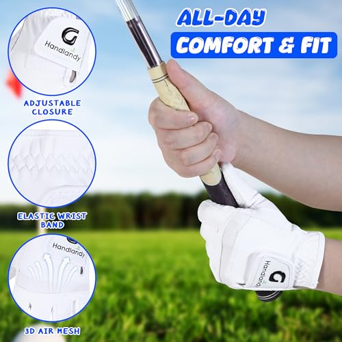 Kids Golf Glove Left Hand Large White for Ages 8-10 Durable Breathable Youth Golf Accessory