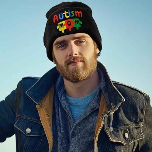 Fish Embroidery Beanie Hat Winter Warm Knit Cuffed Skull Cap for Women Men