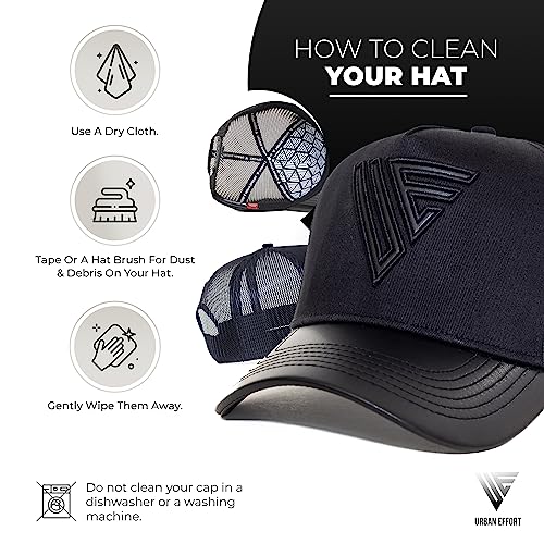 Urban Effort Men's Snapback Cap Black Leather - Curved Brim Trucker Hat