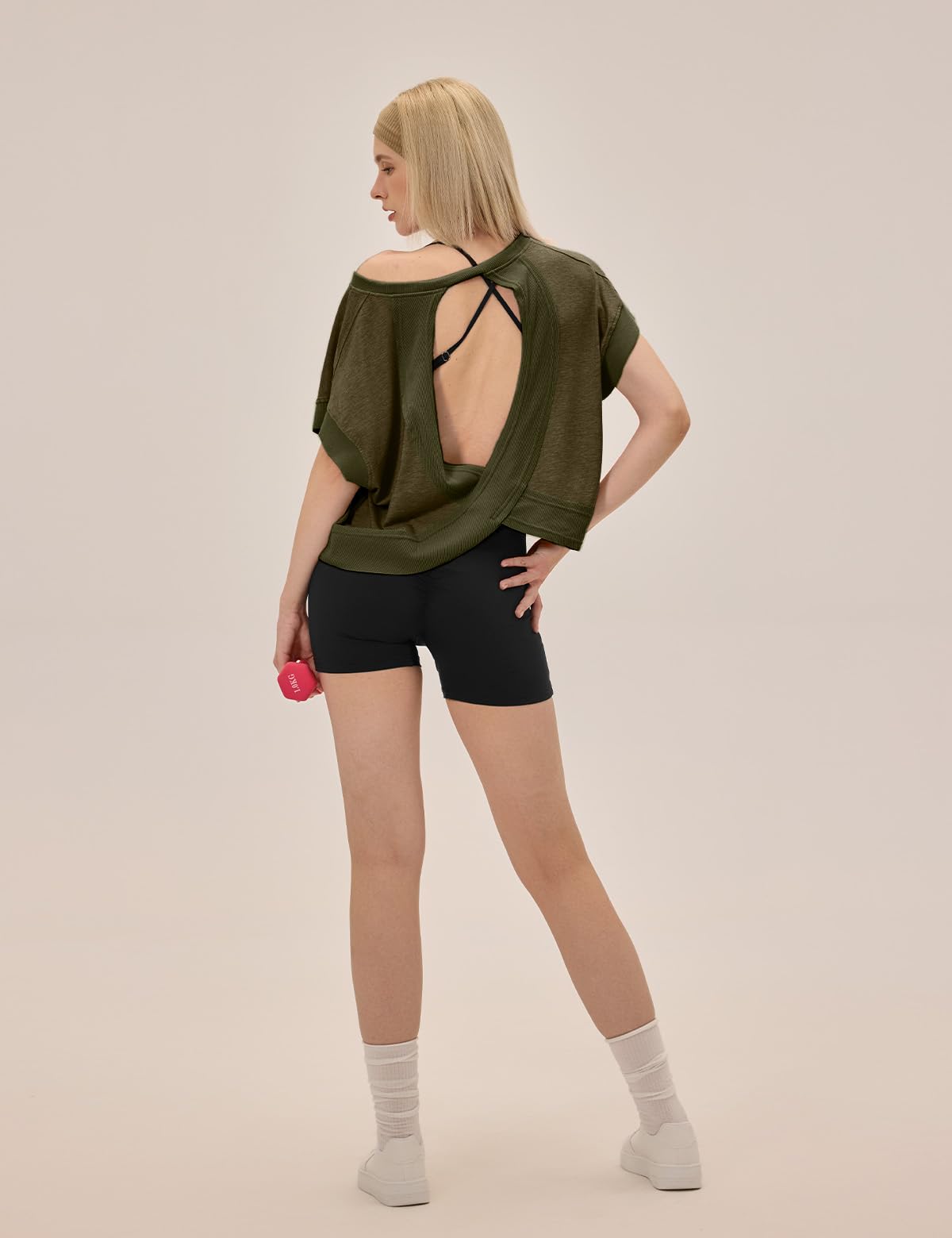 UNIANKIYA Open Back Workout Tops for Women Loose Fit Athletic Crop Tee Short Sleeve Gym Running Yoga Shirt Army Green