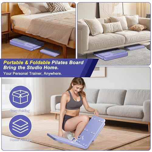 Pilates Reformer Set, ESBANY Pilates Board with Phone Holder, Multi-Purpose Foldable Pilates Reformer Machine, Portable Home Pilates Slider Board Equipment for Home Workout, Fitness, Exercise, Abs