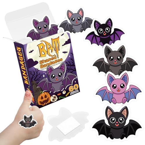 Geiserailie 60 Pcs Christmas Bandage Gifts Fun Bat Bandage Kids 6 Styles Self Adhesive Latex Free Sterile Wound Care Kid First Aid Kit Supplies for Xmas Wounds Household Patches Gifts