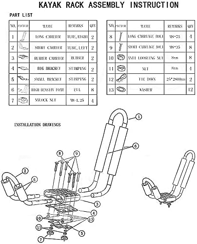 J-Bar Roof Rack Kayak Carrier Holder Boat Canoe Surf Ski Snowboard Holder Mounted on Top Crossbar SUV Truck 2 Pairs Steel
