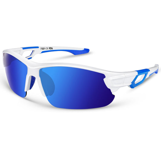 BEACOOL Polarized Sports Sunglasses for Men Women Youth Baseball Fishing Cycling Running Golf Motorcycle Tac Glasses UV400 (GlossyWhite Blue)