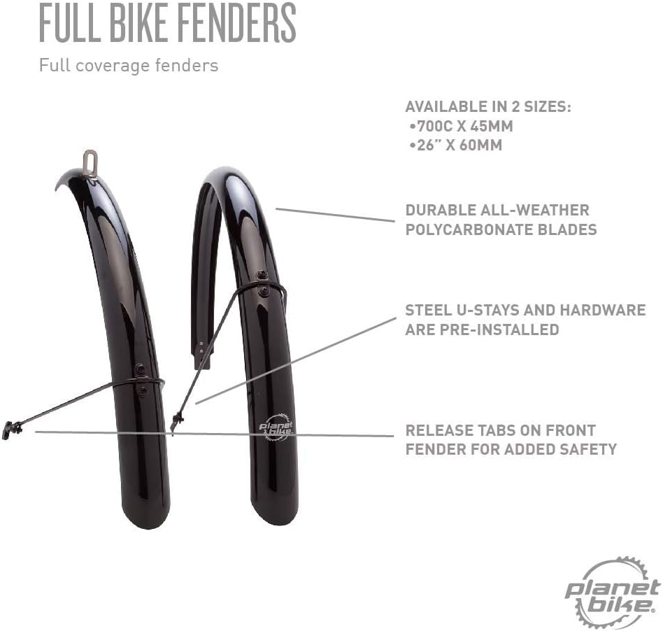 Planet Bike Full bike fenders - 26" x 60mm (black)- Fits Up to a 50mm Wide Tire