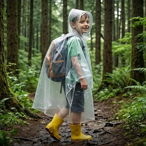 Kids Rain Poncho 20 Pack Waterproof Disposable Hooded Raincoat for Children