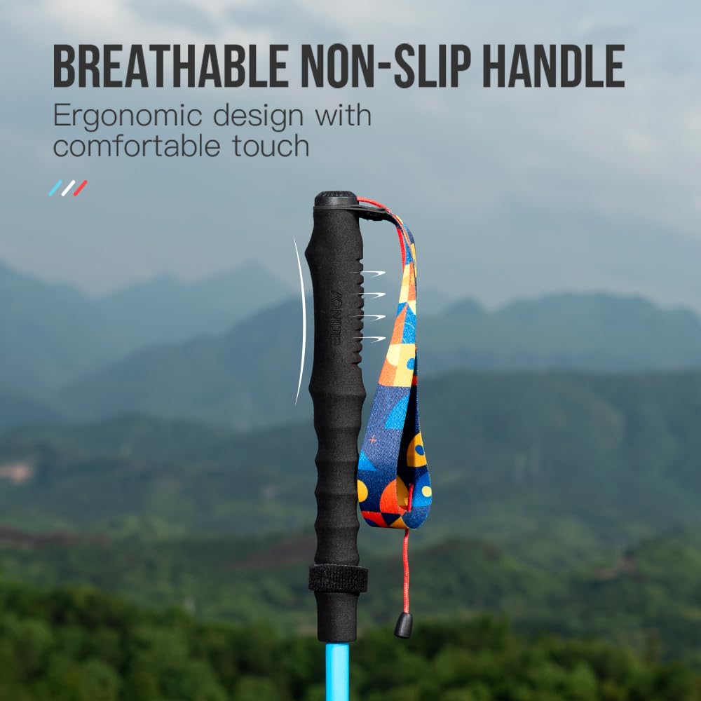 AONIJIE Trekking Poles - 2 Pcs Collapsible Aluminum Alloy 7075 Hiking Poles with Anti-Shock and Quick Lock System, Ultralight for Hiking, Camping, Mountaining, Trekking (Blue Red,120cm)