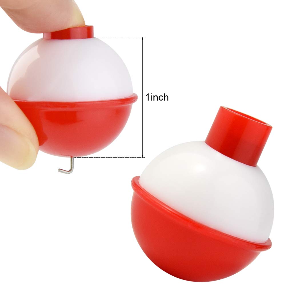 Bskifnn 20 PCS Round Fishing Bobbers 1 Inch Float Bobbers Push Button - Red and White ABS Material (20)