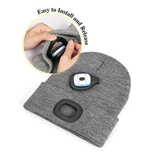 MELASA Unisex Hat with Light, USB Rechargeable Hands Free Headlamp LED Beanie, Winter Gifts for Men Dad Father Husband Him
