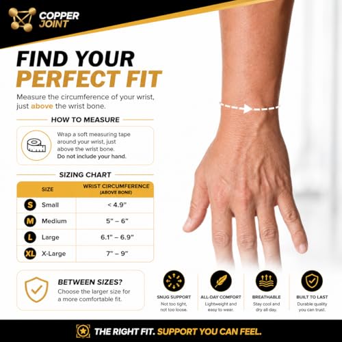 CopperJoint Wrist Brace for Carpal Tunnel Support Pair Medium - Breathable Copper Compression
