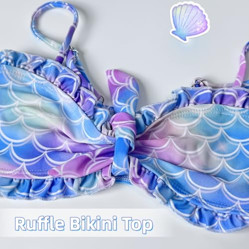 Girls Mermaid Swimsuit Ruffled Bikini Top & Cover-up for 3-10 Years - Green Multi-Color, 5-6 Years
