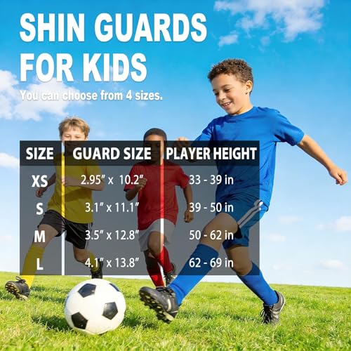Kids Soccer Shin Guards - Silver & Black, Medium, Lightweight & Impact-Absorbing