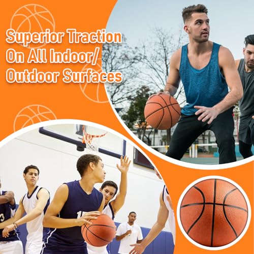 Size 7 Official Basketballs Bulk Set - 6 Rubber Indoor Outdoor Balls with Pump & Needles