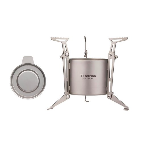 Ti artisan Titanium Alcohol Stove Ultralight Alcohol Burner Mini Spirit Cooker with Foldable Stands Brackets and Cover For Camping Backpacking Hiking Survival