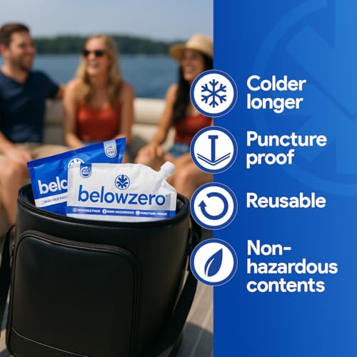 Below Zero Prefilled Reusable Ice Packs for Coolers | Long Lasting Freezer Ice Blocks for Camping, Lunch Bags & More | 48 Hour Cooler Ice Pack Technology