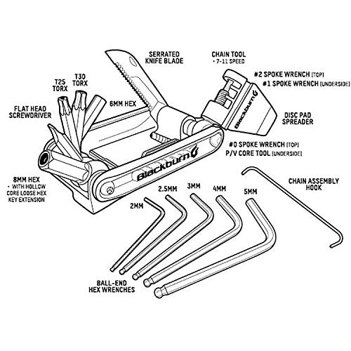 Bike Multi-Tool with 19 Functions - Chain Hook, Brake Pad Spreader, Hex & Torx Keys
