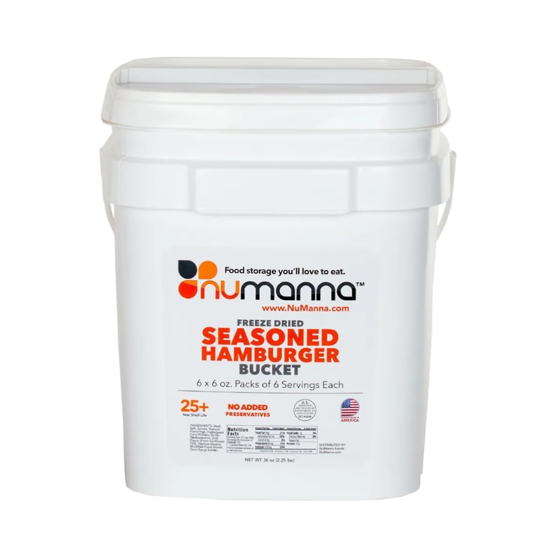 Numanna Freeze-Dried Seasoned Ground Beef Bucket 36 Servings | Over 25g Protein per Serving | Hamburger for Camping, Meal Prep, Pantry Staple, Emergency Survival Food | 25+ Year Shelf Life | USA Made