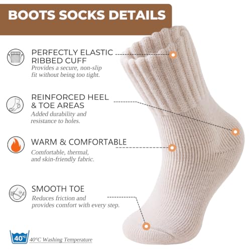 VoJoPi Thermal Boot Socks for Women - Black & Khaki, 3 Pairs Cushioned Warm Winter Socks