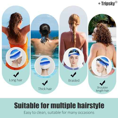 Tripsky Silicone Swim Cap,Comfortable Bathing Cap Ideal for Curly Short Medium Long Hair, Swimming Cap for Women and Men, Shower Caps Keep Hairstyle Unchanged¡¦