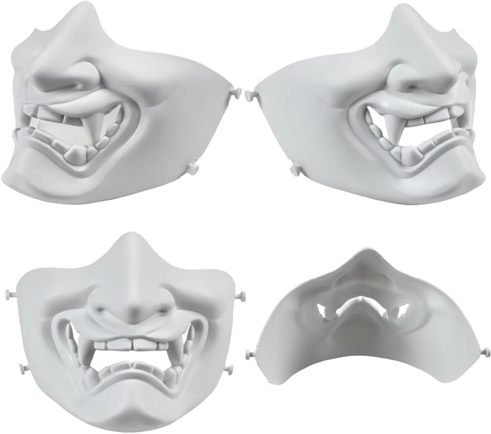 ATAIRSOFT Halloween Costume Cosplay BB Gun Evil Demon Monster Kabuki Samurai Hannya Oni Half Cover Airsoft and Prop Mask