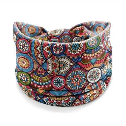 Boho Headbands for Women ? 4 Pack Wide Stretchy Turban Head Wraps, Floral Tribal Print Hair Bands for Yoga, Workout, Travel, Festival Accessories