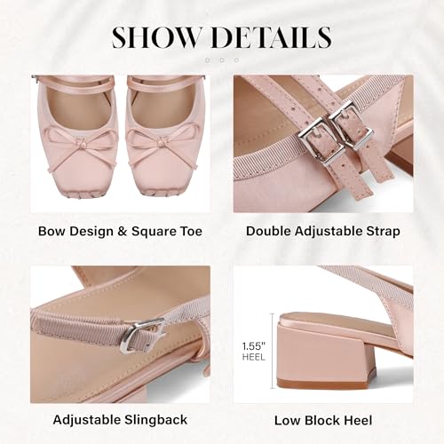 Satin Mary Jane Ballet Flats with Slingback Strap - Nude 8.5