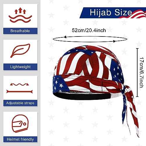 YOYOU Skull Cap American Flag Bandana, Pirate Welding Caps Hard Hat Liner, Sweat Caps for Men, Helmet Liner Quick Dry Cycling Hat 3 Pieces